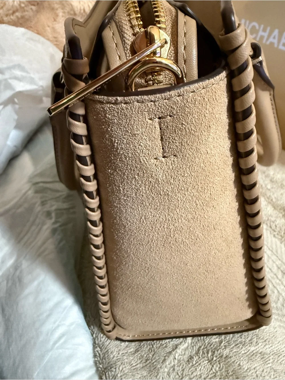 Michael Kors Camel Pebbled Leather Satchel with Gold Hardware NWT